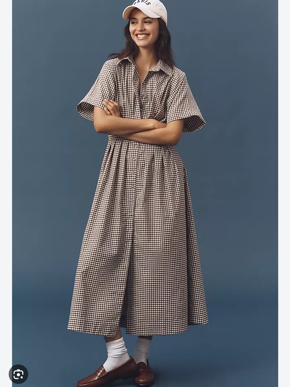 Tobie Studded Shirtdress in Brown Gingham, by Exquise - Size Small